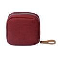 Portable red fabric lipstick organizer bag with premium leather zipper pull for cosmetics - Burgundy