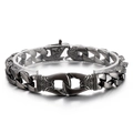 Bracciale cubano vintage in acciaio inossidabile grigio scuro con incisioni - Larghezza 11mm / Lunghezza 22cm / Canna di Fucile Intagliata Retro (KB150668)