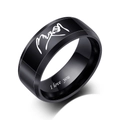 Black stainless steel 8mm ring with pinky promise design and I Love You engraving - Smooth Black Color