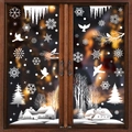Winter window stickers featuring white snowflakes, birds and snowy house decorations - [2 Sets] BQ447+449