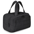 Quilted black travel toiletry bag with large capacity and double handles for storage - Black