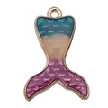 Golden mermaid tail charm with teal pink and purple enamel gradient and scale texture - Gradient Mermaid Tail (18x26mm)