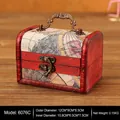 Vintage map pattern wooden jewelry box with antique metal handle and latch, model 6076C - 6076C Map