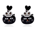 Detail van Halloween-oorbellen van acryl met glitterpompoen en spookachtig gelaagd ontwerp - Drielaagse Zwarte Kat Pompoen Stijl (CE00323)