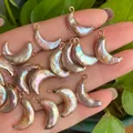 Natural crescent moon pearl shell charm with gold-plated edge for DIY jewelry - No.18 Multi-color Width 7-10mm Length 17-20mm