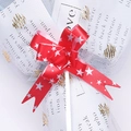Red Christmas pull bow with white stars on gold foil mesh for gift wrapping decoration - Red With Stars