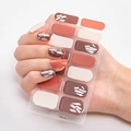 Orange and cream 3D laser gold nail stickers with silver geometric details - Warm Orange Beige Brown Silver Geometric Flakes Style (DQ3-035)