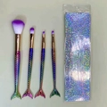 4pcs mermaid makeup brush set with gradient rainbow handles and holographic glitter bag - 4Pcs Set / Gradient Purple