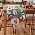 Christmas table runner with Santa Claus, snowman and tassels for holiday decoration - Green Santa Claus / 180x35cm