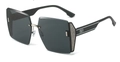 Frameless oversized square sunglasses with grey lenses and silver glitter accents - Printed Logo / Black Frame Black Grey Lens