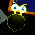 Neon green LED alien headband with large glowing eyes for Halloween party decoration - Yellow