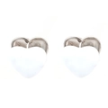 Detail of small heart stud earrings featuring white enamel and silver metal edges - Platinum-White