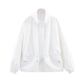 White high collar utility jacket for women with flap pockets and elastic cuffs - White / S