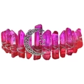 Pink natural crystal crown headband with silver moon and star charms for wedding parties - Fuschia