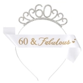 Dettaglio della tiara d'argento per il 60 compleanno con strass e fascia bianca 60 & Fabulous - 60° Compleanno Diadema d'Argento Fascia Bianca