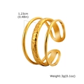 Three-layer wavy open ring for women in golden finish with textured middle band - Three-Layer Combination (RC-698G)