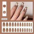 Uñas postizas ojo de gato oro marrón con degradado francés y forma ataúd set de 24 - Tipo de Pegamento / Marrón-Bronce Elegante (MY060)