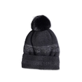 Detalle de un gorro de punto negro con hilos metálicos plateados y un gran pompón de piel sintética - Negro / M (56-58cm)