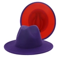 Classic vintage purple wool fedora hat featuring a stylish red contrast underside - M (56-58cm) / Purple with Red Inside