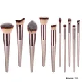 Kit de 10 pinceaux de maquillage or champagne professionnel avec poils dégradés - 10 Pinceaux de Maquillage Champagne