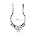 Edelstahl-Septumring in Silber mit 8 mm Breite und drei klaren Zirkonia-Steinen - NO 13 (U-Form Zirkonia)