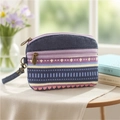 Ethnic pattern cloth coin purse with double zippers and wrist strap in blue and purple - Purple Ethnic Style Coin Purse
