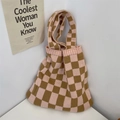 Borsa tote in maglia a scacchi rosa e marrone con un design estetico minimalista - Quadri Kaki