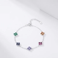 Colorful S925 sterling silver four-leaf clover bracelet with multi-color gemstones - S925 Sterling Silver Multi-color Clover Style