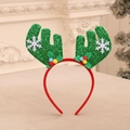 Festive Christmas headband with green antlers, red sequins and colorful pom poms - Green Wide Sequin Antlers