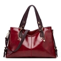 Large capacity genuine leather shoulder bag crossbody handbag for women commuter retro tote - Red