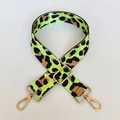 Neon green leopard print adjustable bag strap with gold metal hooks and weaving - Neon Green