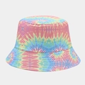 Fashionable rainbow tie-dye cotton bucket hat with flat top and stitched brim for women - Pink Green Tie-dye