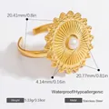 Vergoldeter Edelstahlring mit Sonnenstrahl-Textur und zentraler Perle für Damen - Sonnenblume Perle (JZ21210) / Gold