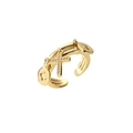 Minimalist double layer gold cross ring with coin pendant and sparkling zircon accents - Adjustable Open / Cross And Coin Style (CR00205CX)