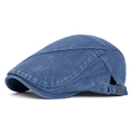 Blue washed denim beret cap with adjustable metal buckle and vintage flat top finish - Adjustable / Blue