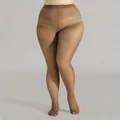 Plus size high waist sheer pantyhose in coffee brown with reinforced tummy control - Plus Size / Coffee