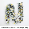 Guirnalda de Navidad nevada de 270cm con bolas doradas, piñas y decoración de nieve - Sin Luces / 240 Puntas Guirnalda Dorada