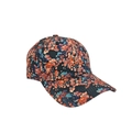 Dark blue baseball cap with orange and pink floral pattern at a 45-degree angle - One Size Adjustable / 20# (Dark Blue Orange Floral)