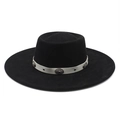 Cappello fedora nero in feltro di lana con fascia decorativa beige e fibbia in metallo - M(56-59CM) / Nero