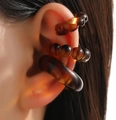 Three-piece amber resin C-shape ear cuff set with stylish tortoiseshell texture - Tortoiseshell Resin Ear Cuff 3-Piece Set (N-156) / Coffee Color 3-Piece Set