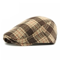 Classic British wool plaid flat cap in brown, beige, and red checkered pattern - Fits 55-59CM Head Circumference / Style 2-Khaki