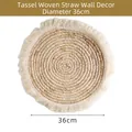 Round bohemian woven wall decor with tassel fringe in natural white corn husk 36cm - Tassel Wall Decor 38cm