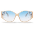 Occhiali da sole cat-eye marmo beige con lenti blu sfumate e dettagli geometrici - Montatura Marmo Beige Lente Sfumata Blu