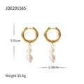 Golden stainless steel large C-shape hoop earrings with double freshwater pearl drops - Double Layer Pearl Hoop JDE201585