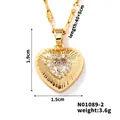 Detail view of heart pendant necklace with dimensions 1.9cm height and 40+5cm chain length - Gold-White Zirconia