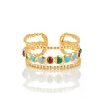 Macro shot of gold-plated stainless steel ring with colorful enamel inlay detail - Zj132