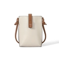 Crossbody leather phone bag in beige and brown pebble leather with T-shaped buckle flap - Off White