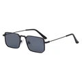 Classic black square sunglasses with minimalist gold metal frame and dark gray lenses - Glossy Black Frame / Grey Lens