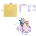 3D butterfly birthday card set with golden envelope and size labels for each piece - S664 3D Pop-up Butterfly Floral Card With Envelope