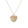 Golden tree of life heart necklace with colorful zircon stones on white background - Gold Heart Hollow Multi-color Gem